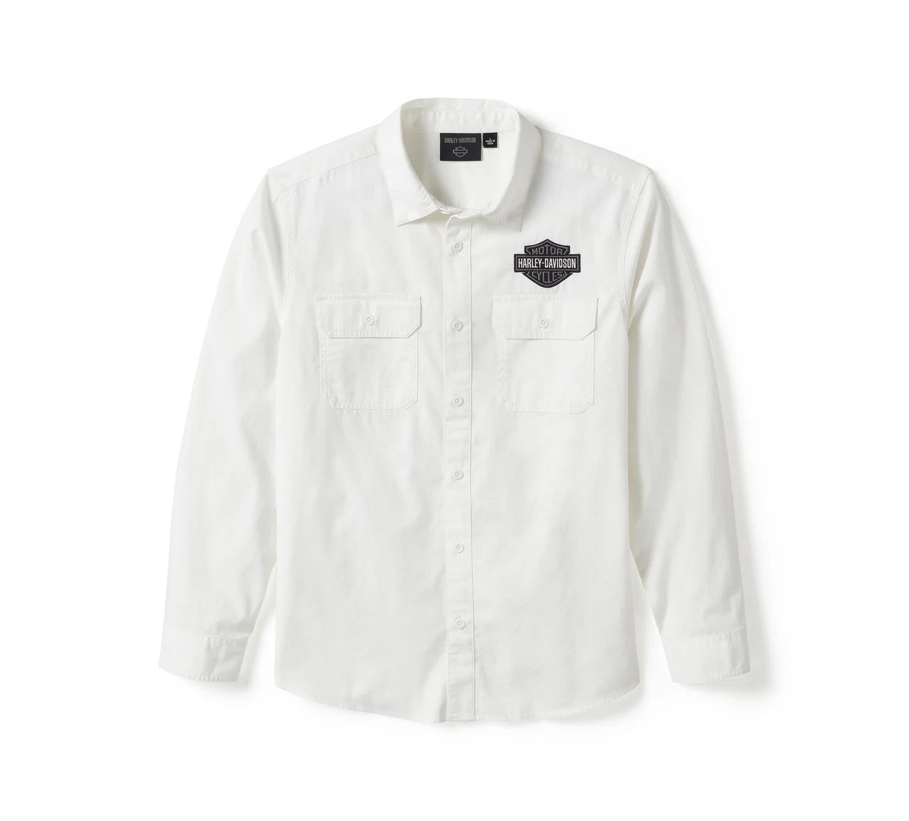 Camicia in tinta unit Bar & Shield a maniche lunghe - Bright White