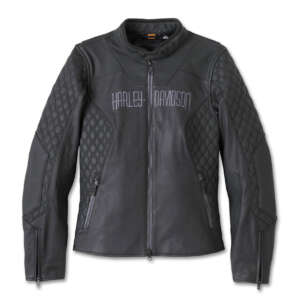 Giacca da moto in pelle da donna con grafica a teschio Willie G