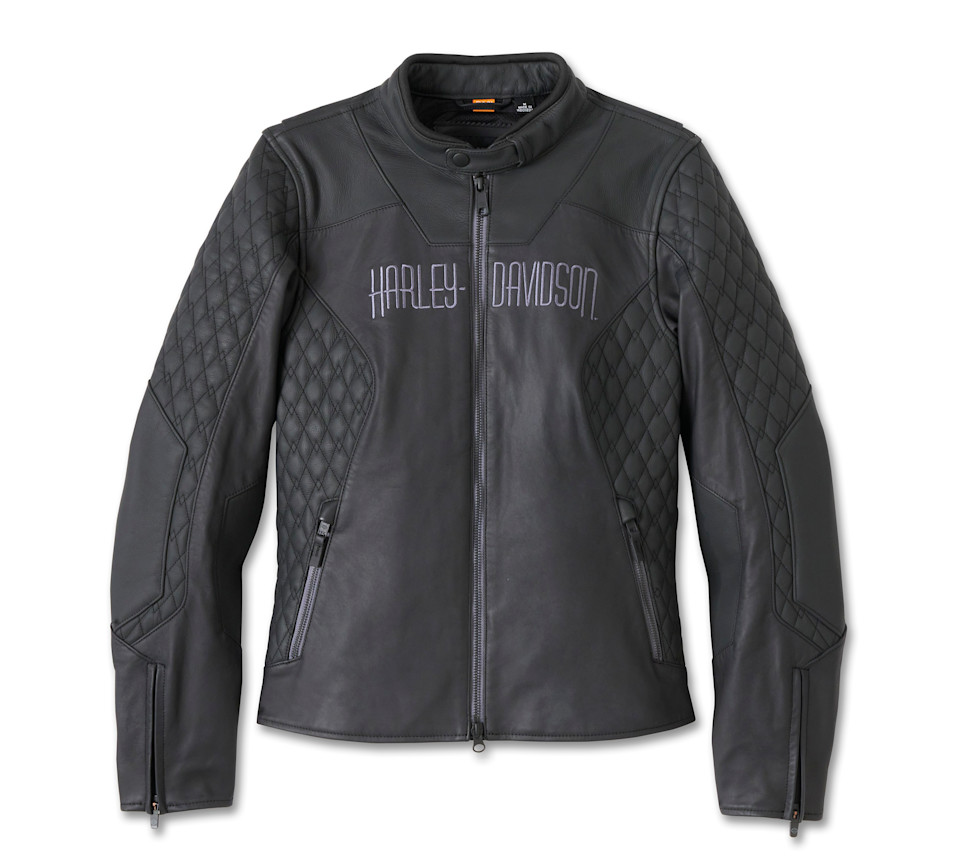 Giacca da moto in pelle da donna con grafica a teschio Willie G
